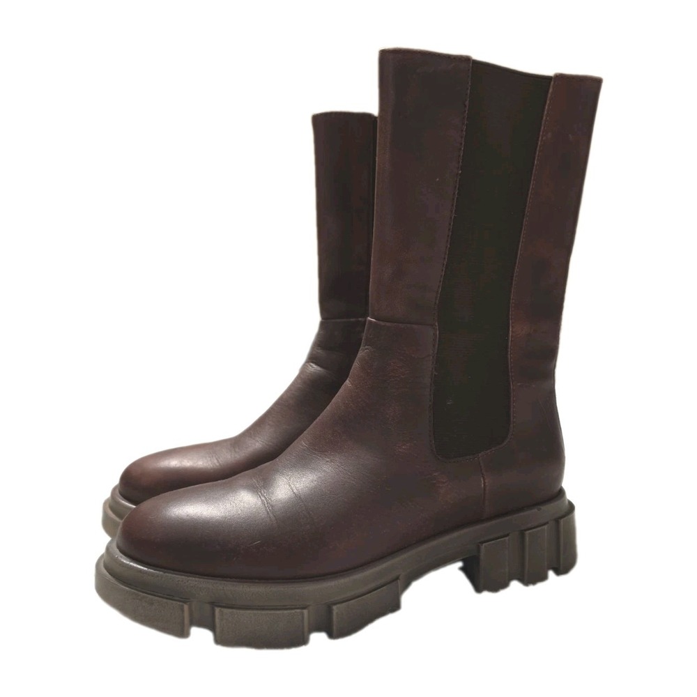 FREE PEOPLE Brooks Chelsea Boots Wine Brown Leather Maroon Sz 38/US 7.5